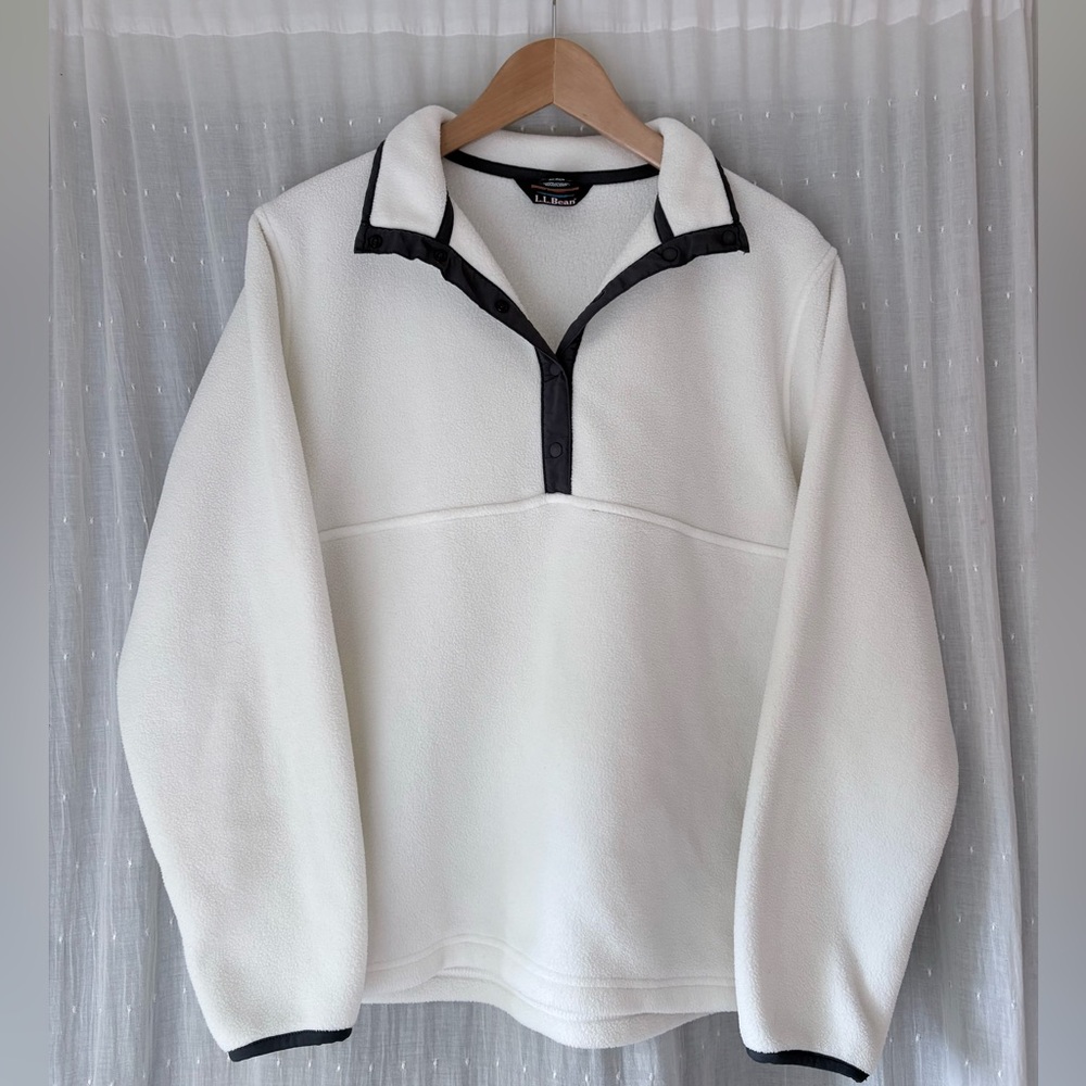 L.L. Bean White Pullover Sweater with Black Accents